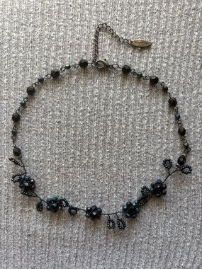 Vintage Tiaramisu signed dark metal tone floral aurora borealis choker necklace